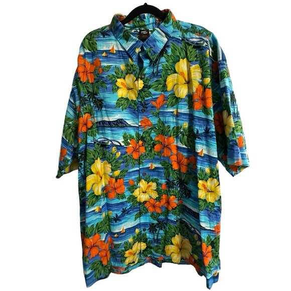 Squish Wear Button Up‎ Shirt Men's XXXL Cotton Short Sleeve Tropical Hawaiian - Picture 1 of 5